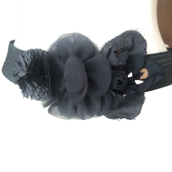 J.Crew Size M/L Rosette BELT Black Wide Elastic Grunge Punk Gothic - Picture 2 of 7